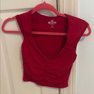 Hollister Red Sleeveless Ruched Crop Tank